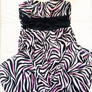 Zebra Print Strapless Jumpsuit With Pockets
